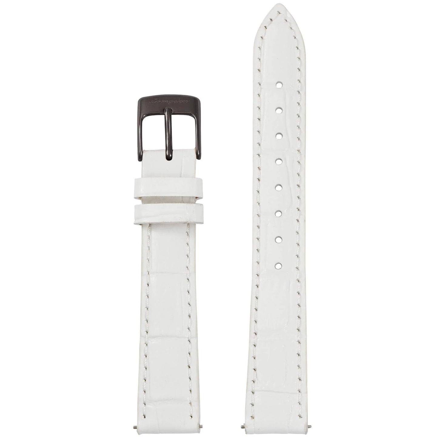 Abingdon 16mm White Croco-Embossed Leather Watch Band with Black Stainless Steel Buckle