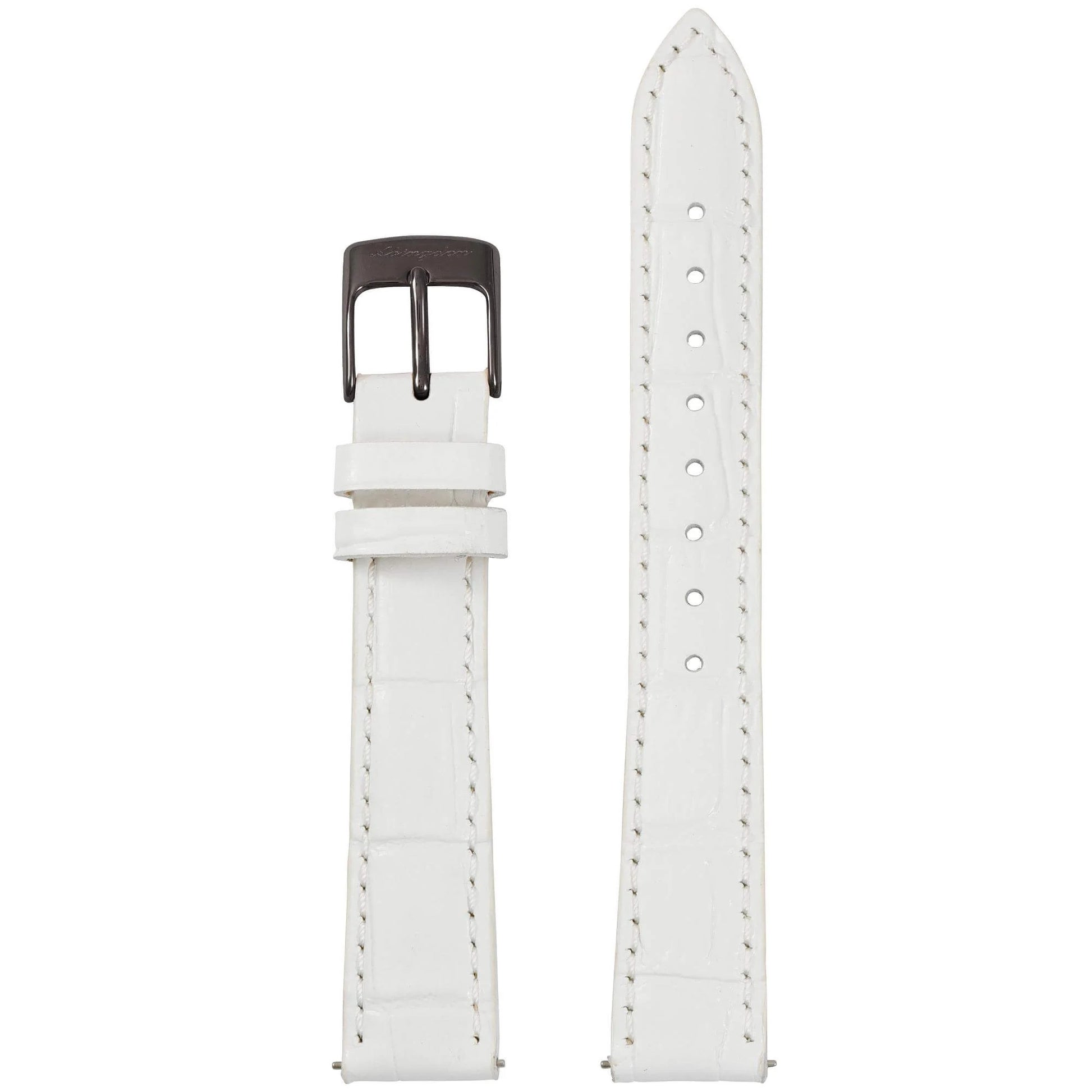 Abingdon 16mm White Croco-Embossed Leather Watch Band with Black Stainless Steel Buckle