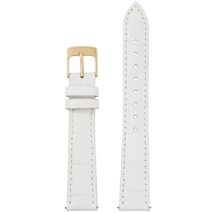 Abingdon 16mm White Leather Watch Strap, Croco Pattern, with Gold-Tone Stainless Steel Buckle