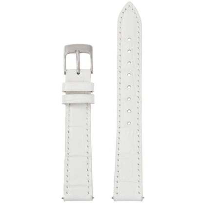 Abingdon 16mm White Leather Watch Band with Croco Embossing and Polished Silver Buckle - Front View