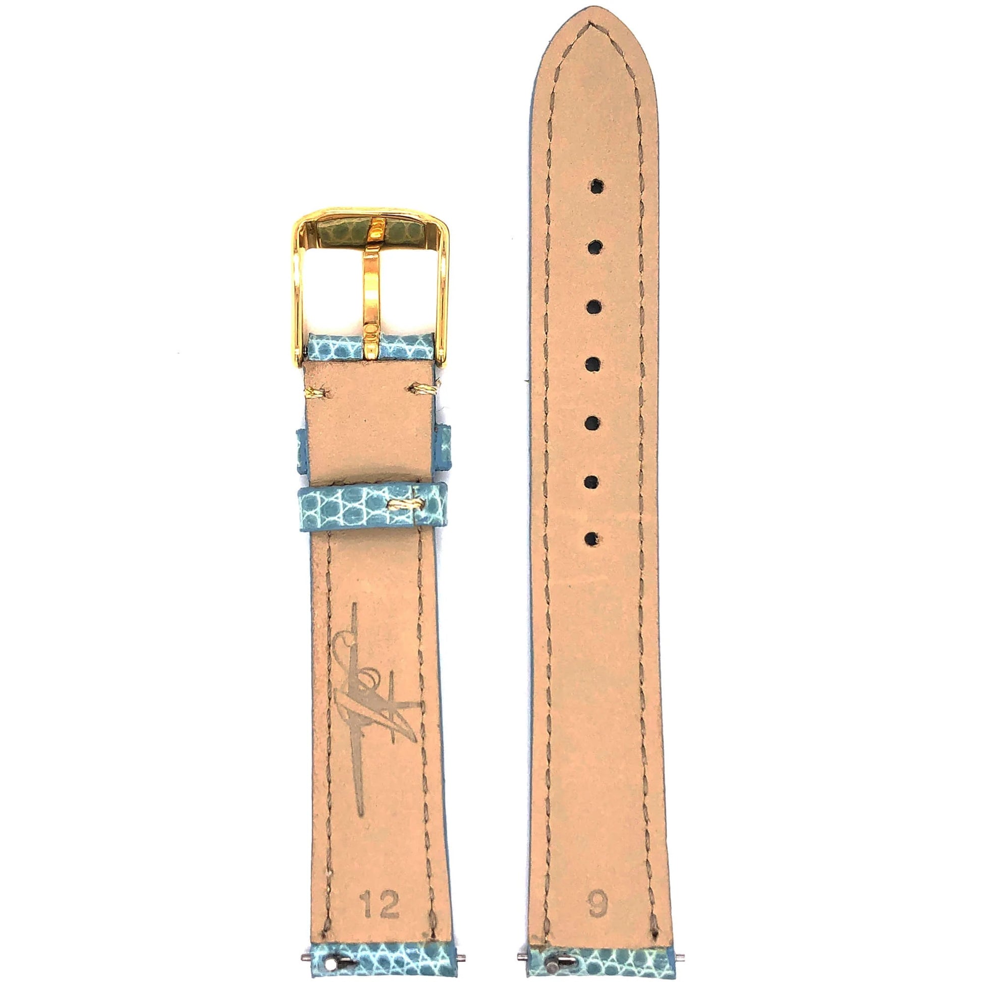 Back View of Abingdon 16mm Blue Lizard Leather Strap with Gold Buckle