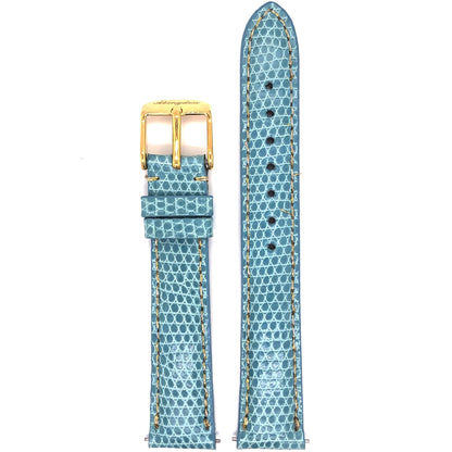 Abingdon 16mm Lizard Leather Watch Band in Blue with Gold Buckle