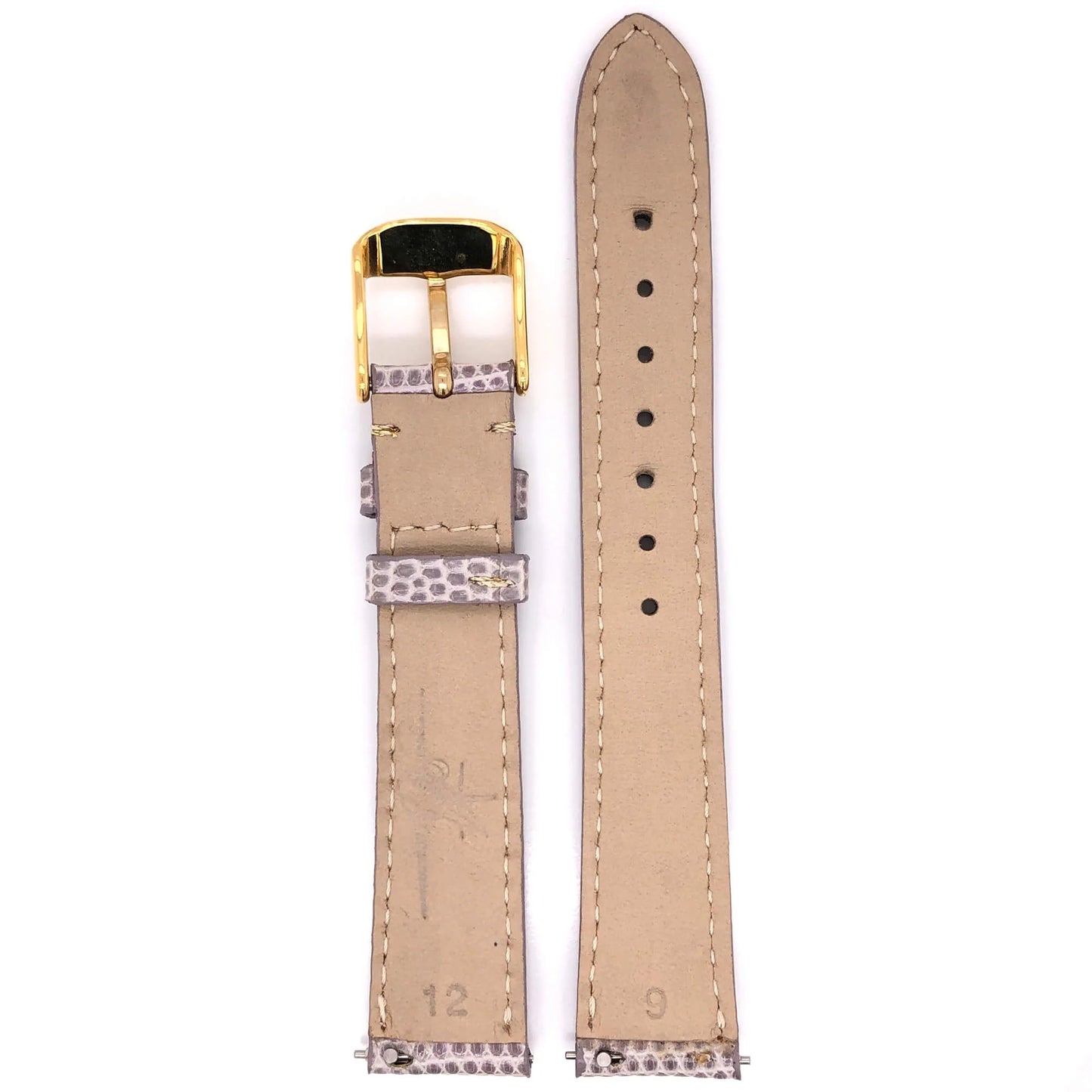 Back View of Abingdon 16mm Lilac Lizard Leather Strap with Gold Buckle