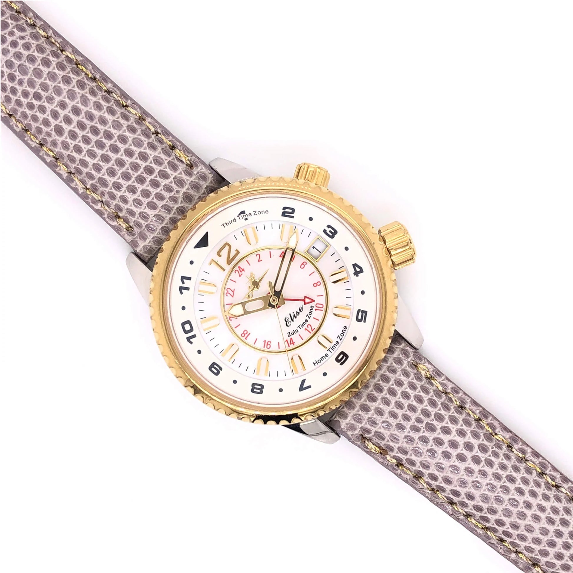 Abingdon Elise Watch Paired with 16mm Lilac Lizard Leather Strap, Gold Case