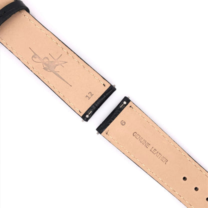Abingdon 20mm Croco-Embossed Leather Watch Band in Black with Quick Release Pins and Etched 6 and 12 Indicators