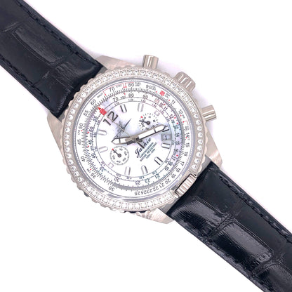 Abingdon Jackie Watch with 20mm Black Croco-Embossed Leather Band and Diamond Bezel Chronograph Dial