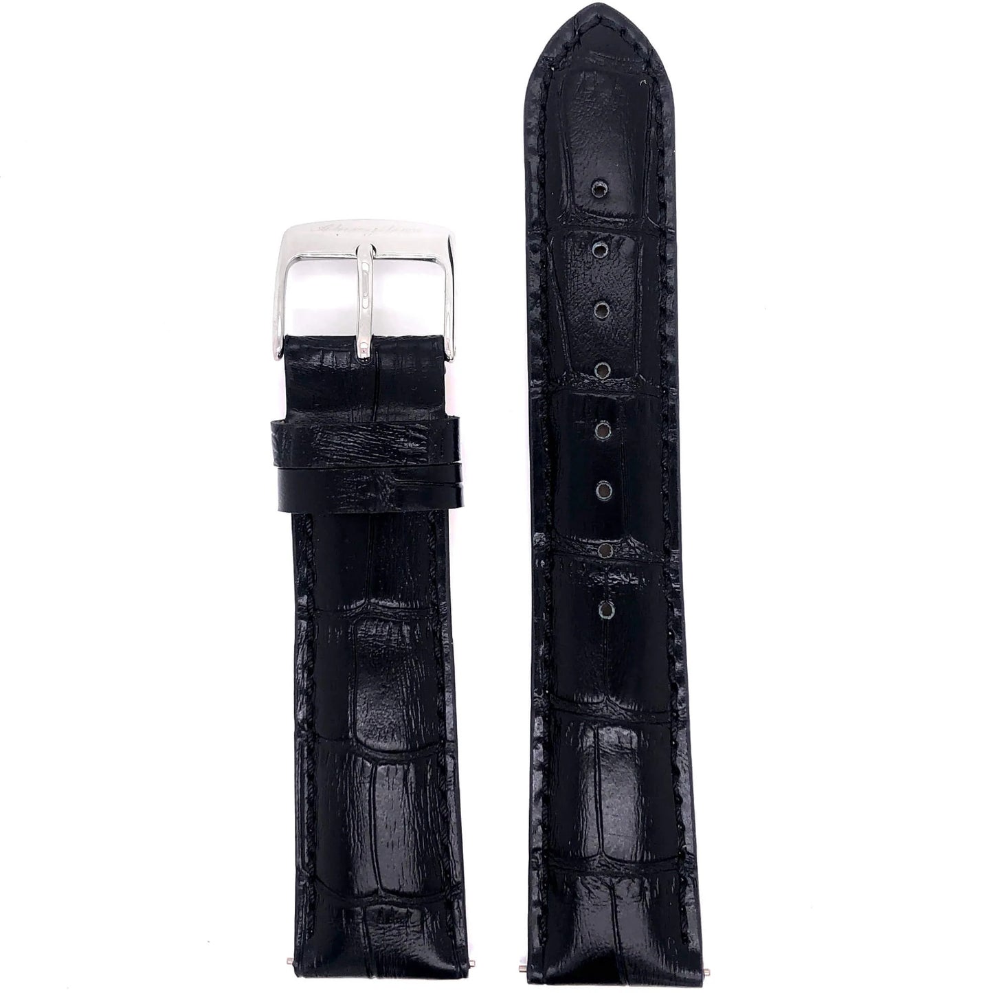 Abingdon 20mm Black Croco-Embossed Leather Watch Strap with Classic Alligator Texture and Stainless Steel Buckle