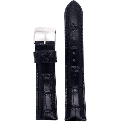 Abingdon 20mm Black Croco-Embossed Leather Watch Strap with Classic Alligator Texture and Stainless Steel Buckle
