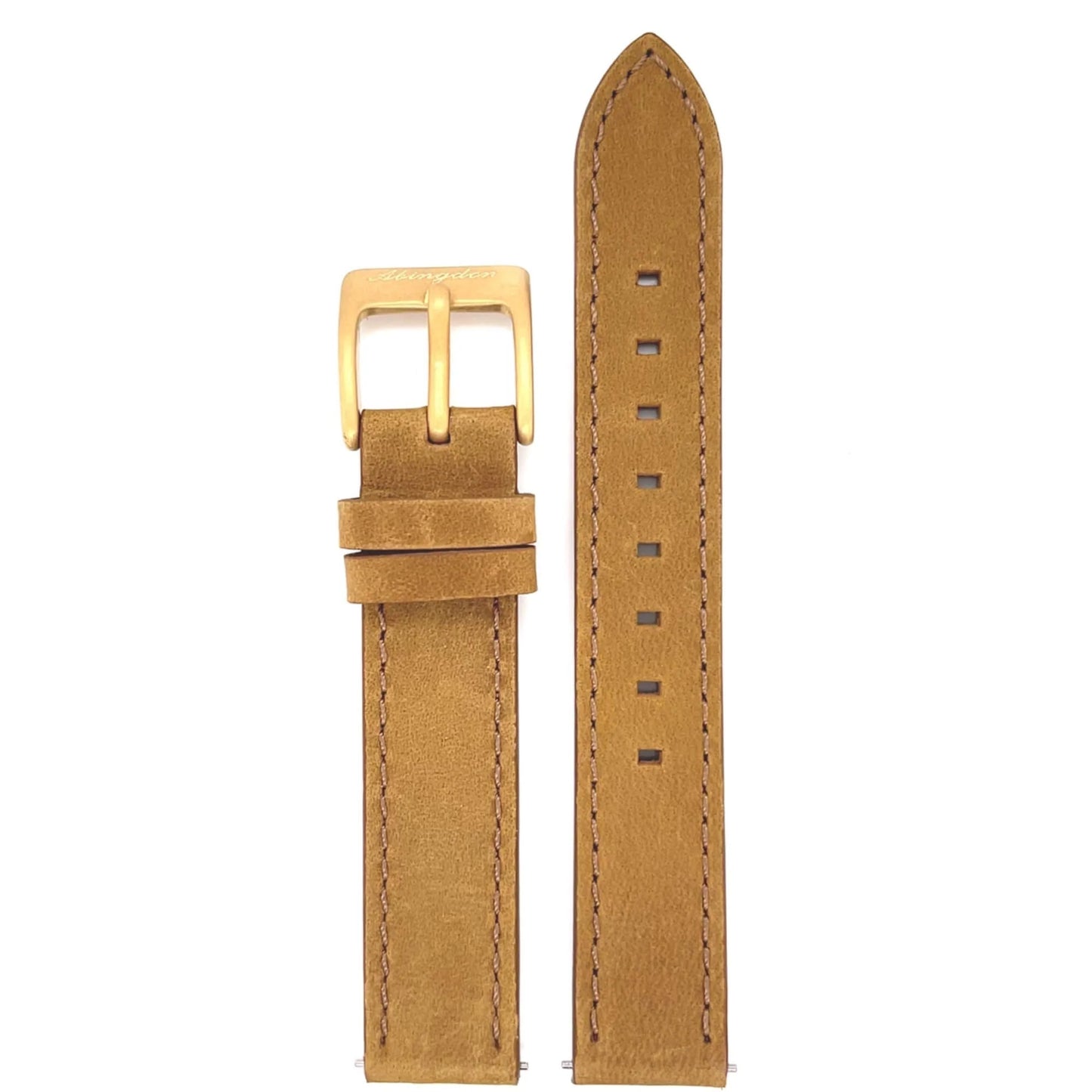 Abingdon 16mm Toffee Leather Watch Band with Gold Buckle and Quick Release Pins