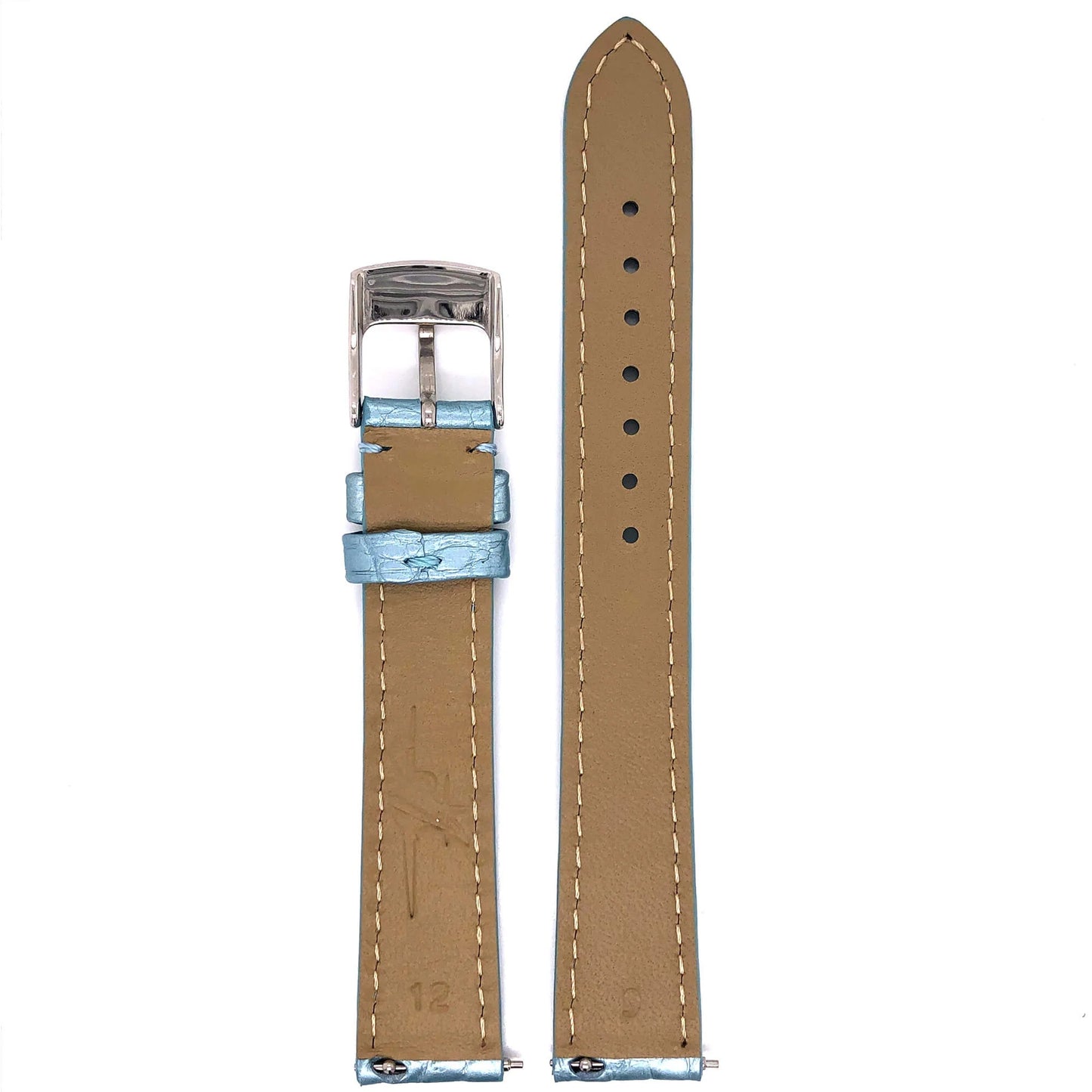 Back Side of Abingdon 16mm Blue Alligator Watch Band with Natural Leather Lining