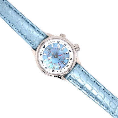 Elise Sky Women’s Pilot Watch with 16mm Genuine Alligator Blue Strap and Silver Buckle