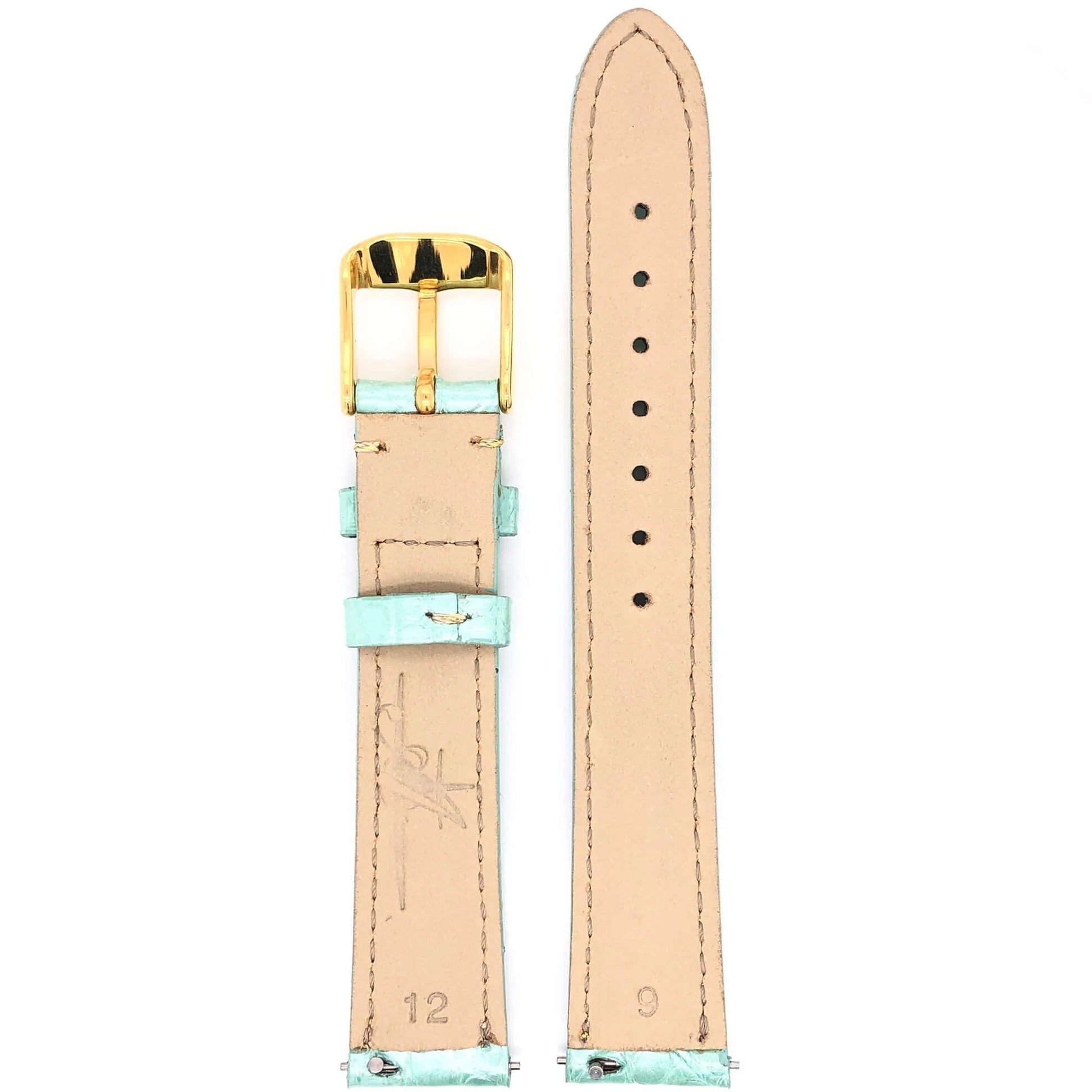 Back Side of Abingdon 16mm Green Alligator Watch Strap with Natural Leather Lining