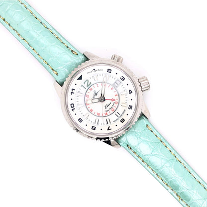 Elise Women's Pilot Watch with 16mm Genuine Green Alligator Strap and White Dial