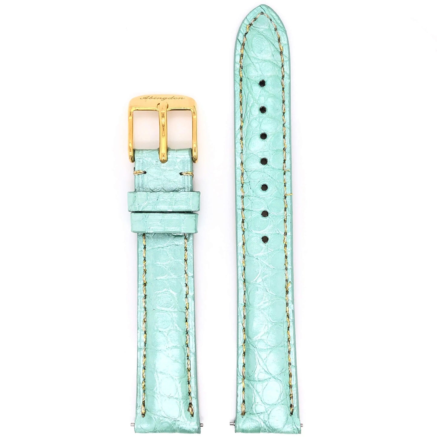 Abingdon 16mm Genuine Green Alligator Watch Band with Gold Buckle – Front View