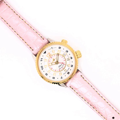 Elise Rosy Women’s Pilot Watch with 16mm Genuine Alligator Pink Strap and Gold Buckle