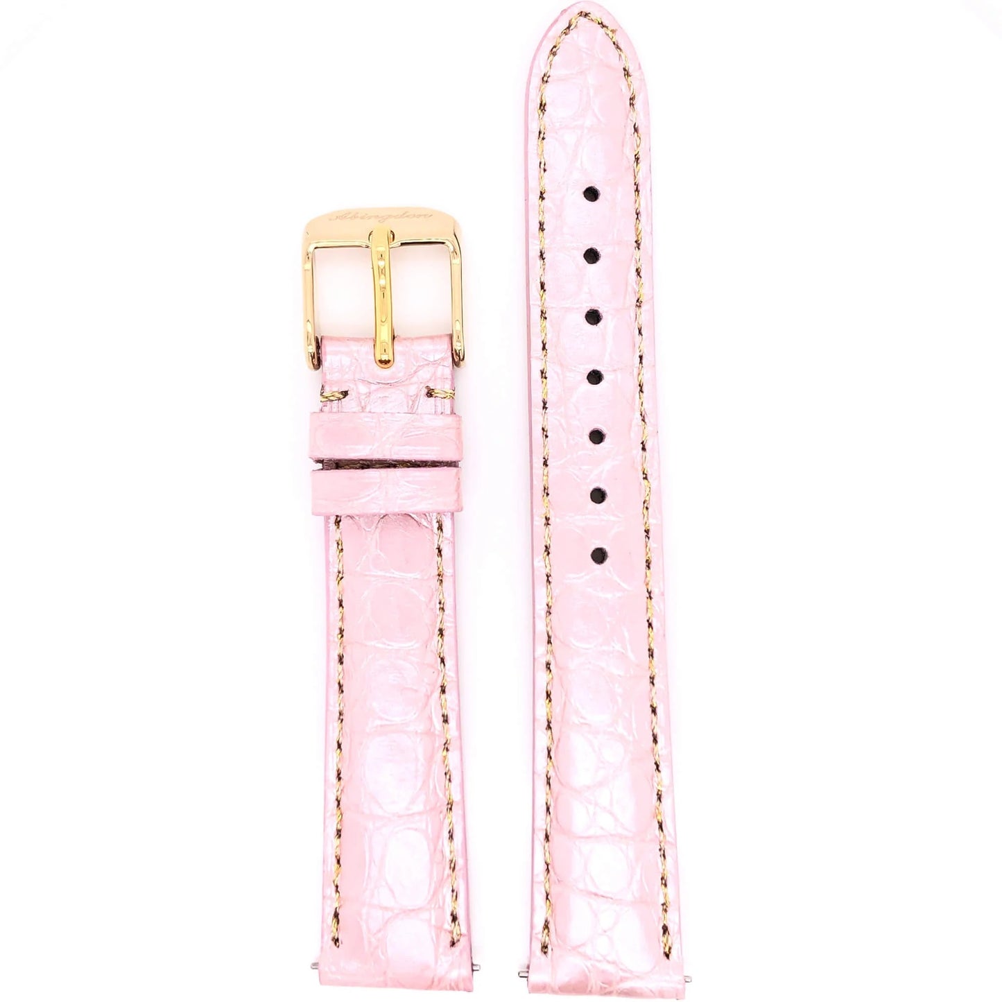 Abingdon 16mm Genuine Alligator Pink Watch Band with Gold Buckle – Front View