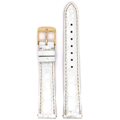 Abingdon 16mm White Alligator Leather Watch Band with Gold Buckle – Front View