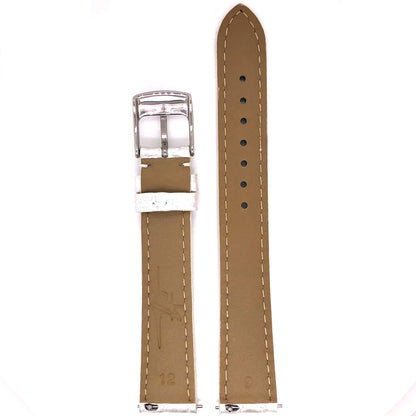 Back of Abingdon 16mm White Alligator Watch Band Showing Natural Leather Lining and Stitching