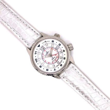 Elise Pilot Watch with White Dial Paired with 16mm Genuine White Alligator Strap and Silver Hardware