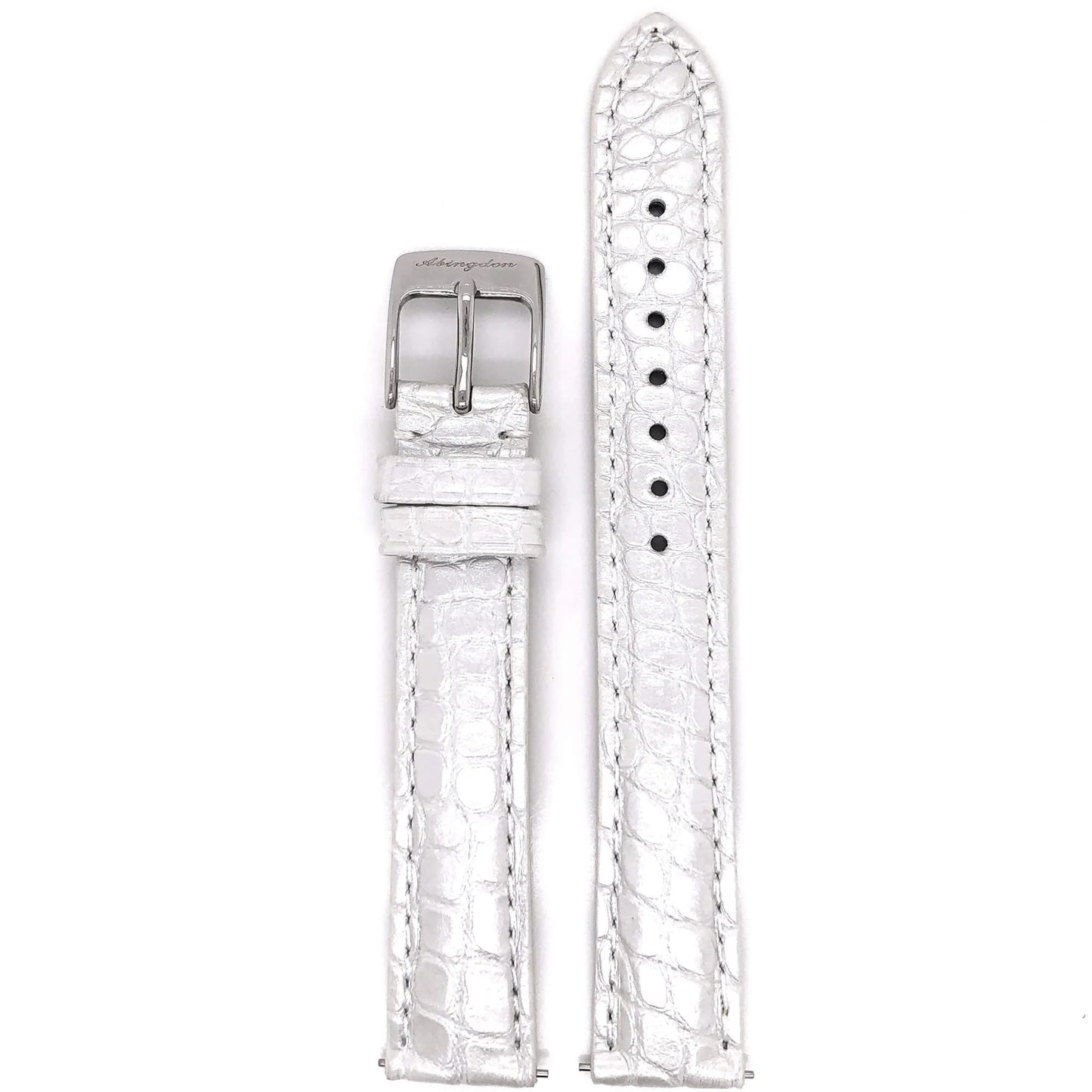 Abingdon 16mm Genuine White Alligator Watch Strap with Polished Silver Buckle – Front View