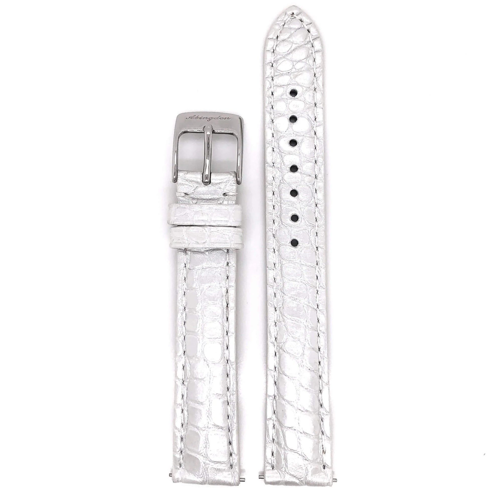 Abingdon 16mm Genuine White Alligator Watch Strap with Polished Silver Buckle – Front View