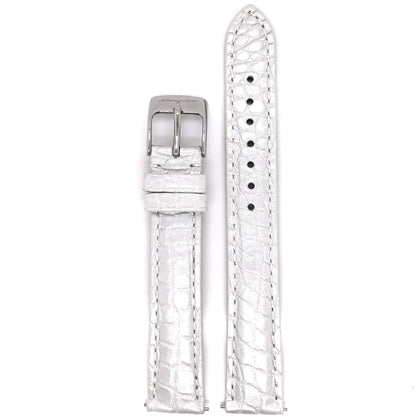 Abingdon 16mm Genuine White Alligator Watch Strap with Polished Silver Buckle – Front View