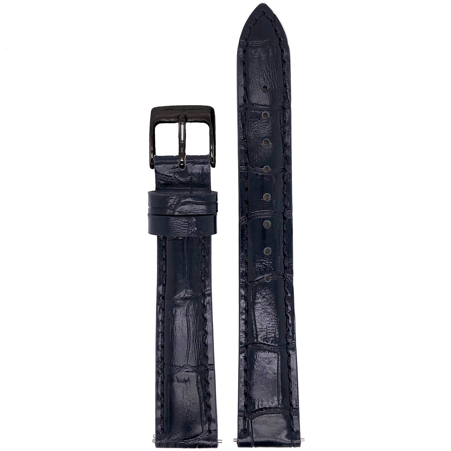 Abingdon 16mm Black Croco-Embossed Leather Watch Band with Black Buckle