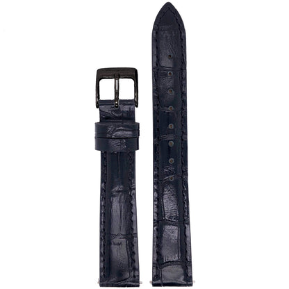 Abingdon 16mm Black Croco-Embossed Leather Watch Band with Black Buckle