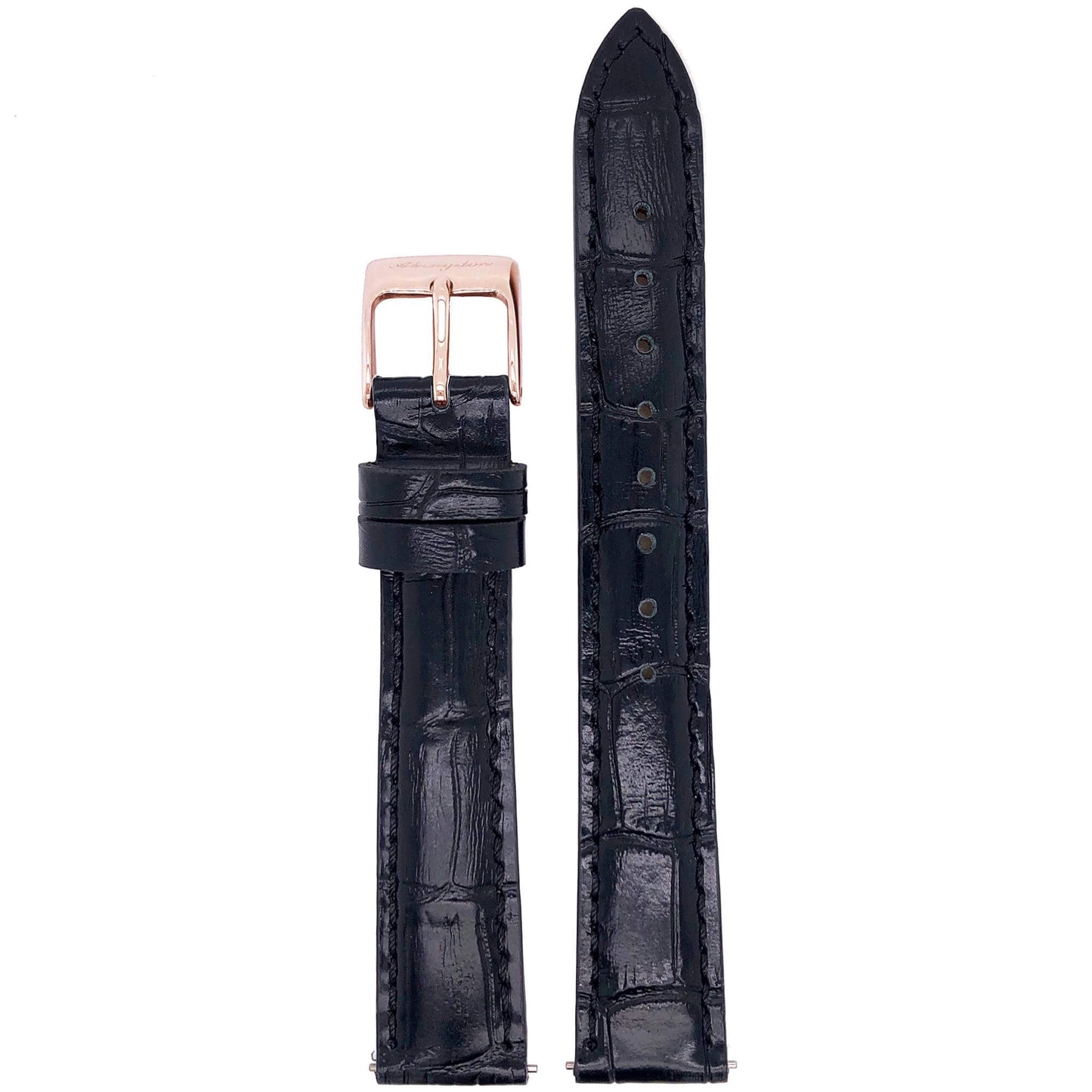 Abingdon 16mm Black Croco-Embossed Leather Strap with Rose Gold Buckle