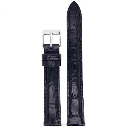 Abingdon 16mm Black Leather Watch Band with Croco Texture and Silver Buckle - Front View