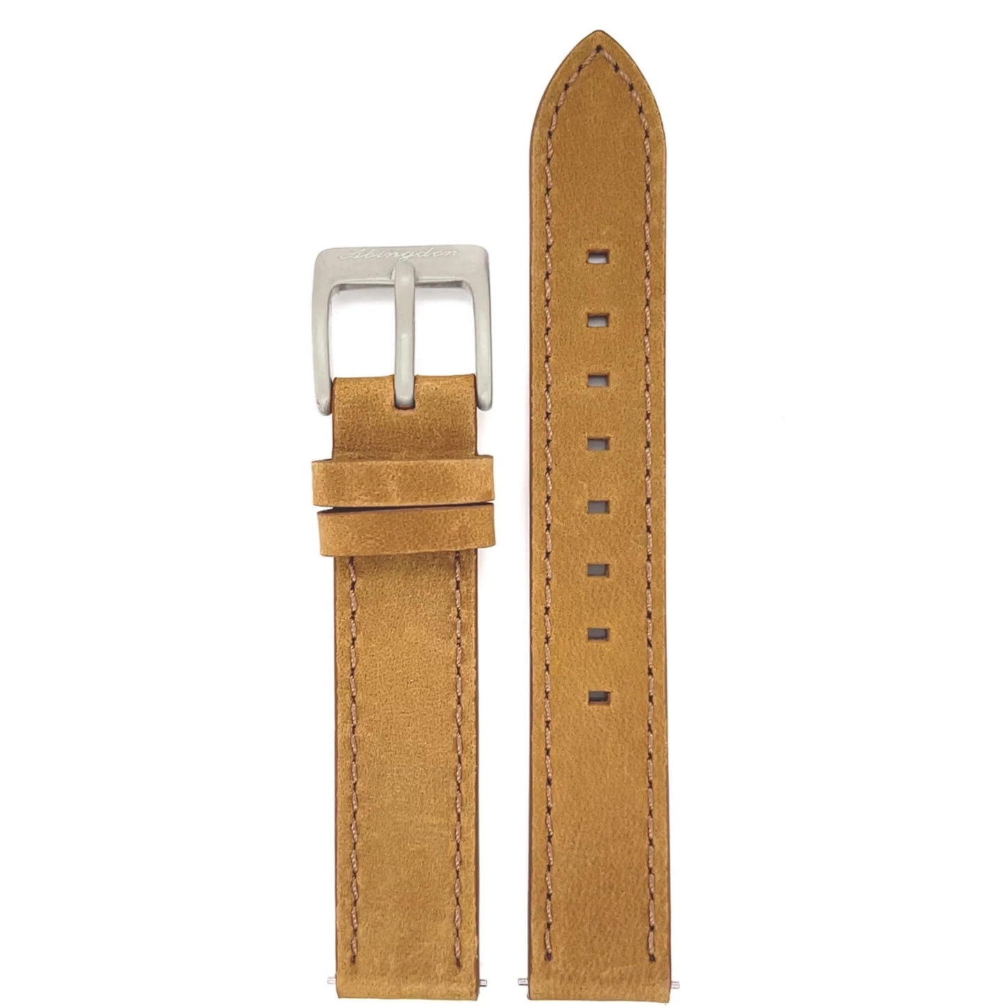 Abingdon 16mm Toffee Leather Watch Band with Silver Buckle and Quick Release Pins