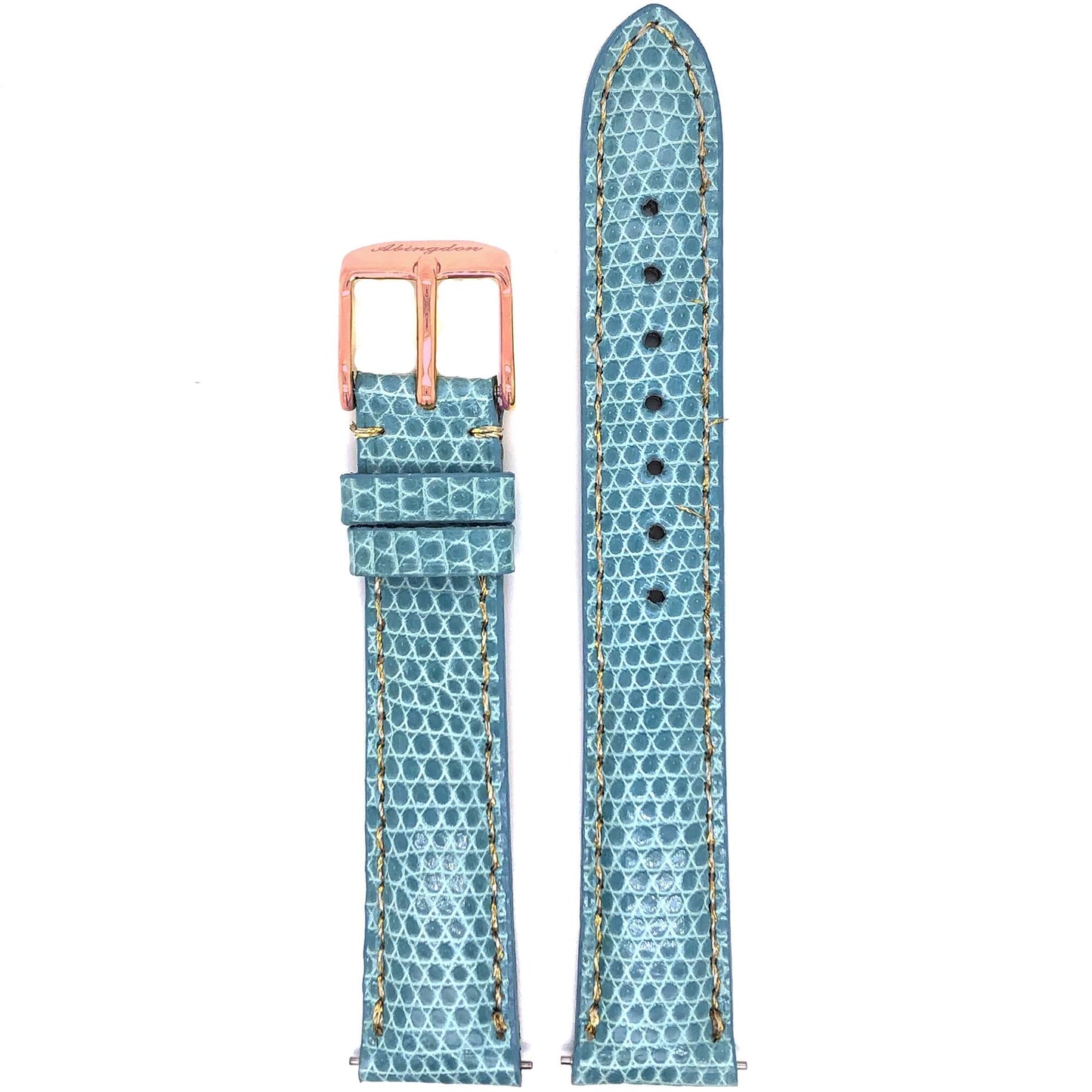Abingdon 16mm Lizard Leather Watch Band in Blue with Rose Gold Buckle
