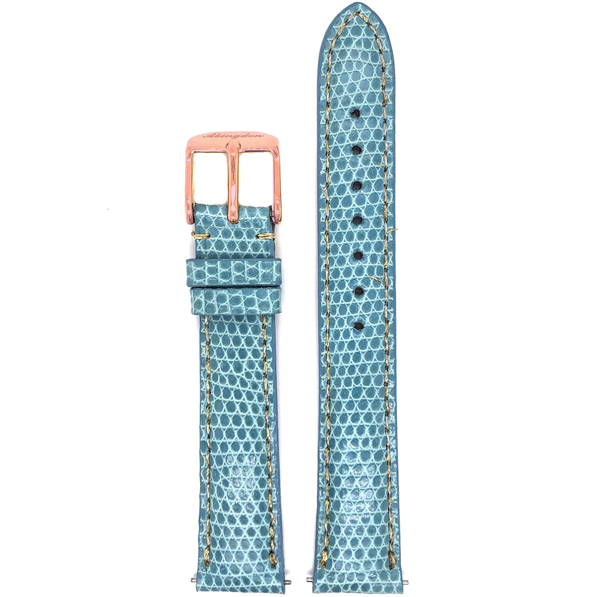 Abingdon 16mm Lizard Leather Watch Band in Blue with Rose Gold Buckle