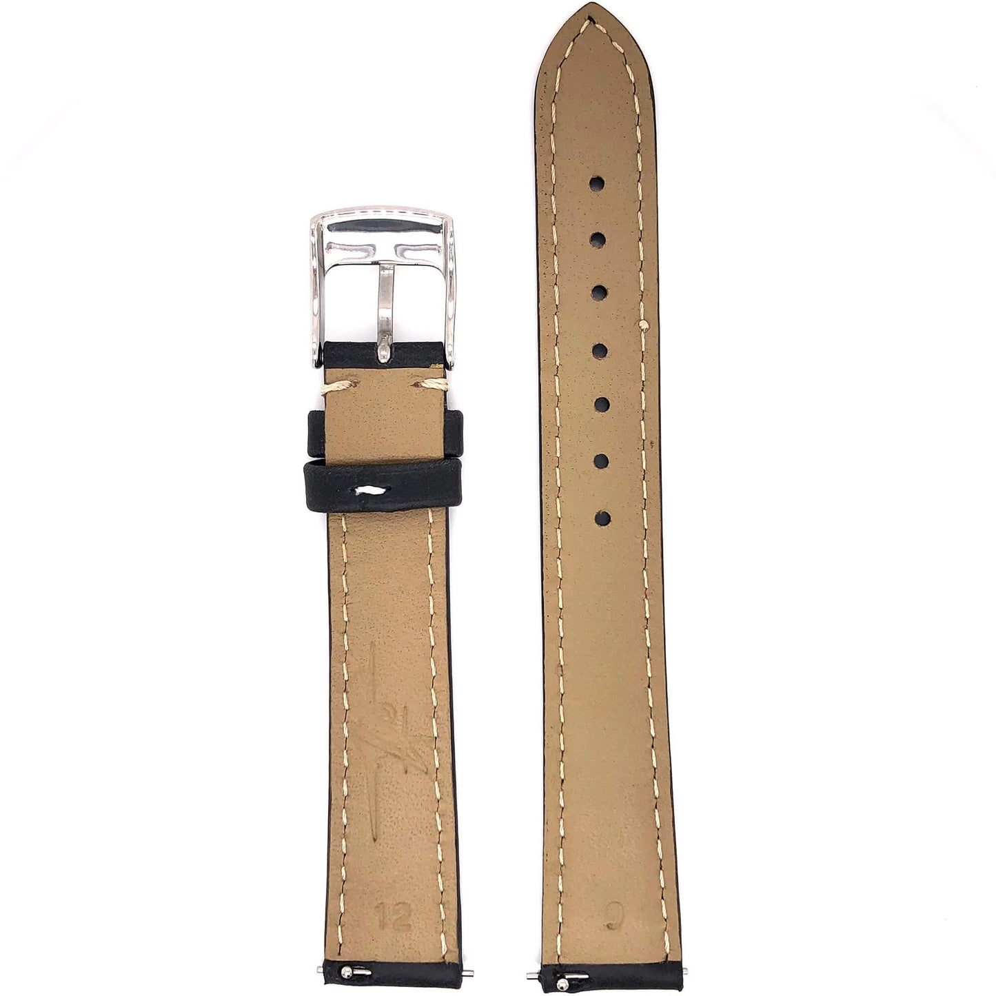 Back View of Brown Abingdon 16mm Oil-Tan Leather Watch Band with Quick-Release Pins and Contrast Stitch