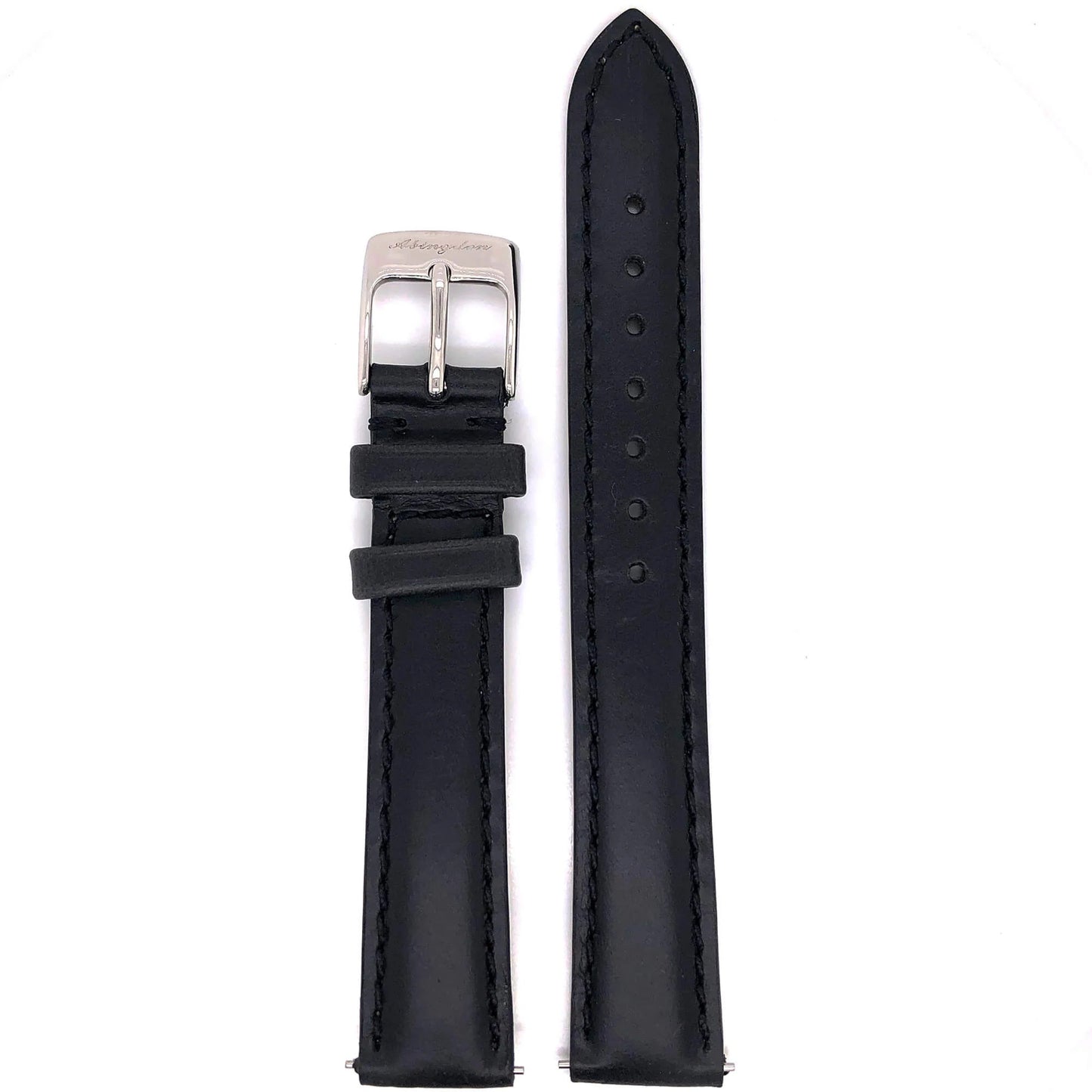 Abingdon 16mm Oil-Tan Leather Matching Stitch Watch Band – Black – Front View