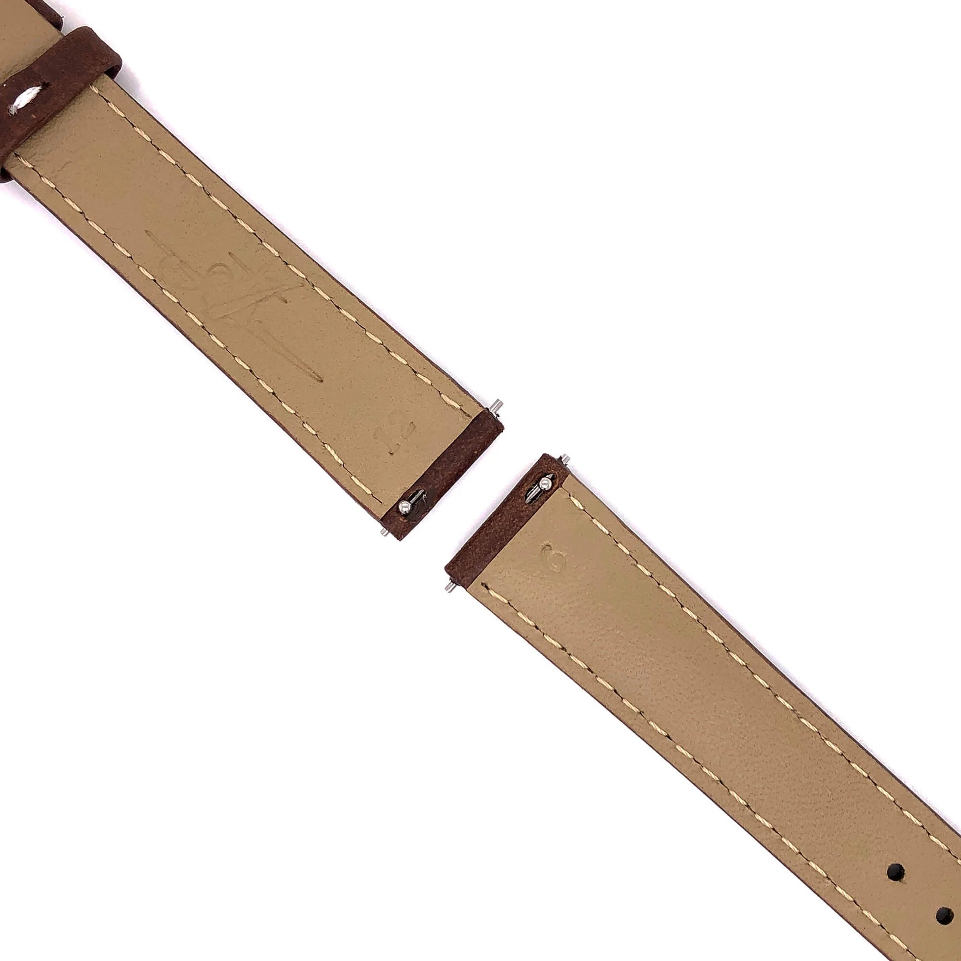 Close-Up of Quick-Release Pin System on Abingdon 16mm Brown Oil-Tan Leather Watch Band – Contrast Stitch