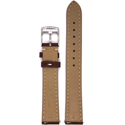 Back View of Brown Abingdon 16mm Oil-Tan Leather Watch Band with Quick-Release Pins and Contrast Stitch