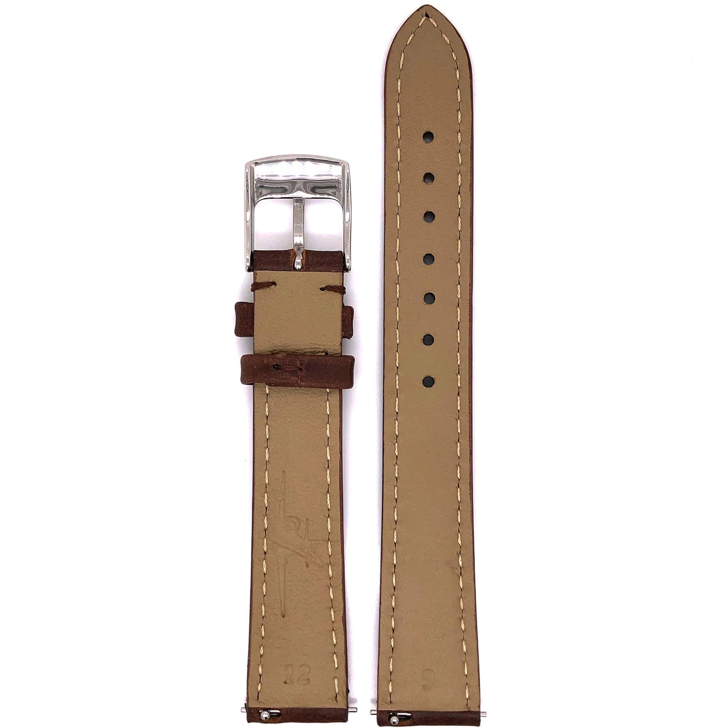 Abingdon 16mm Oil-Tan Leather Matching Stitch Watch Band – Brown – Underside Detail