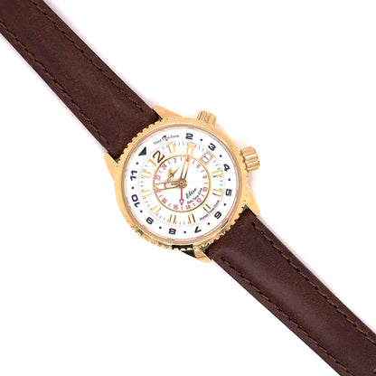 Abingdon 16mm Oil-Tan Leather Matching Stitch Watch Band – Brown – On Gold Watch Face