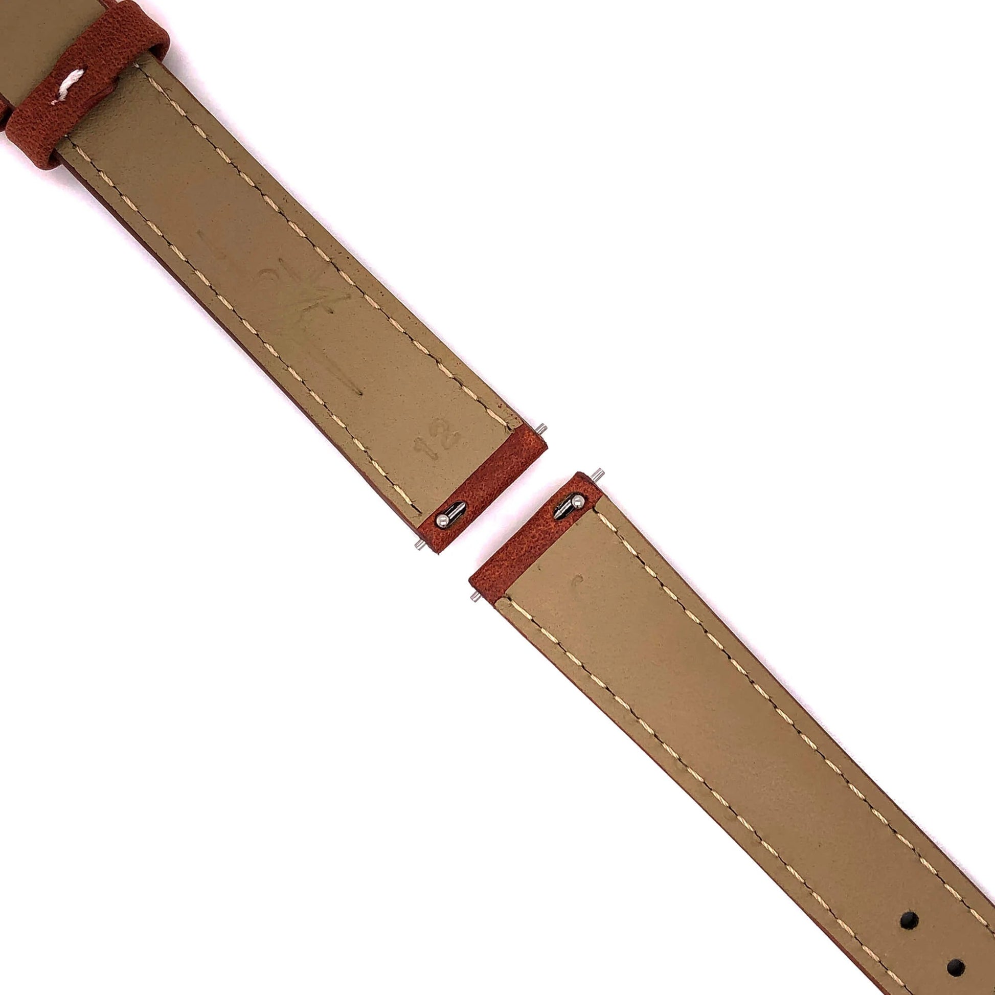 Close-Up of Quick-Release Pin System on Abingdon 16mm Chestnut Oil-Tan Leather Watch Band – Contrast Stitch
