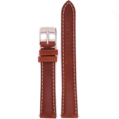 Chestnut Abingdon 16mm Oil-Tan Leather Watch Band with Contrast Stitching and Stainless Steel Buckle – Front View