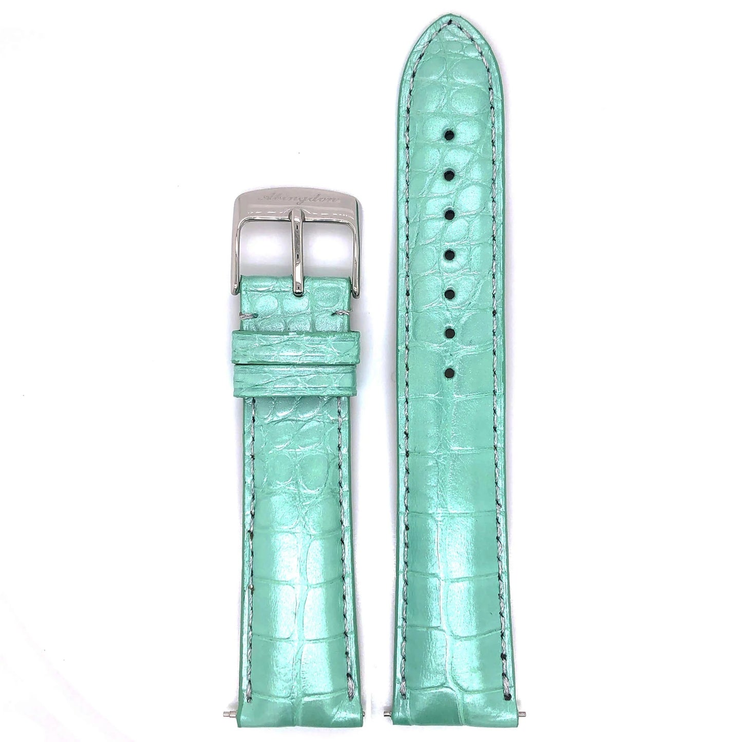 Abingdon 20mm Alligator Leather Strap in High-Gloss Green with Stainless Steel Buckle – Front Display