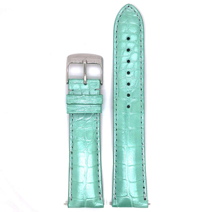 Abingdon 20mm Alligator Leather Strap in High-Gloss Green with Stainless Steel Buckle – Front Display
