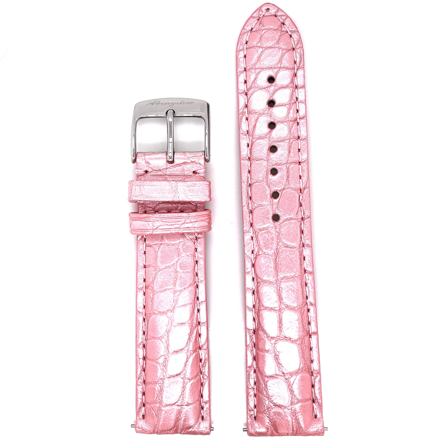 Abingdon 20mm Alligator Leather Strap in High-Gloss Pink with Stainless Steel Buckle – Front Display