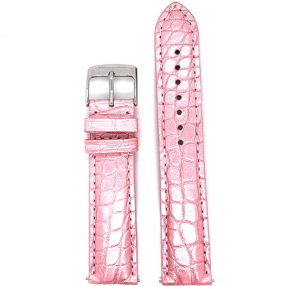 Abingdon 20mm Alligator Leather Strap in High-Gloss Pink with Stainless Steel Buckle – Front Display