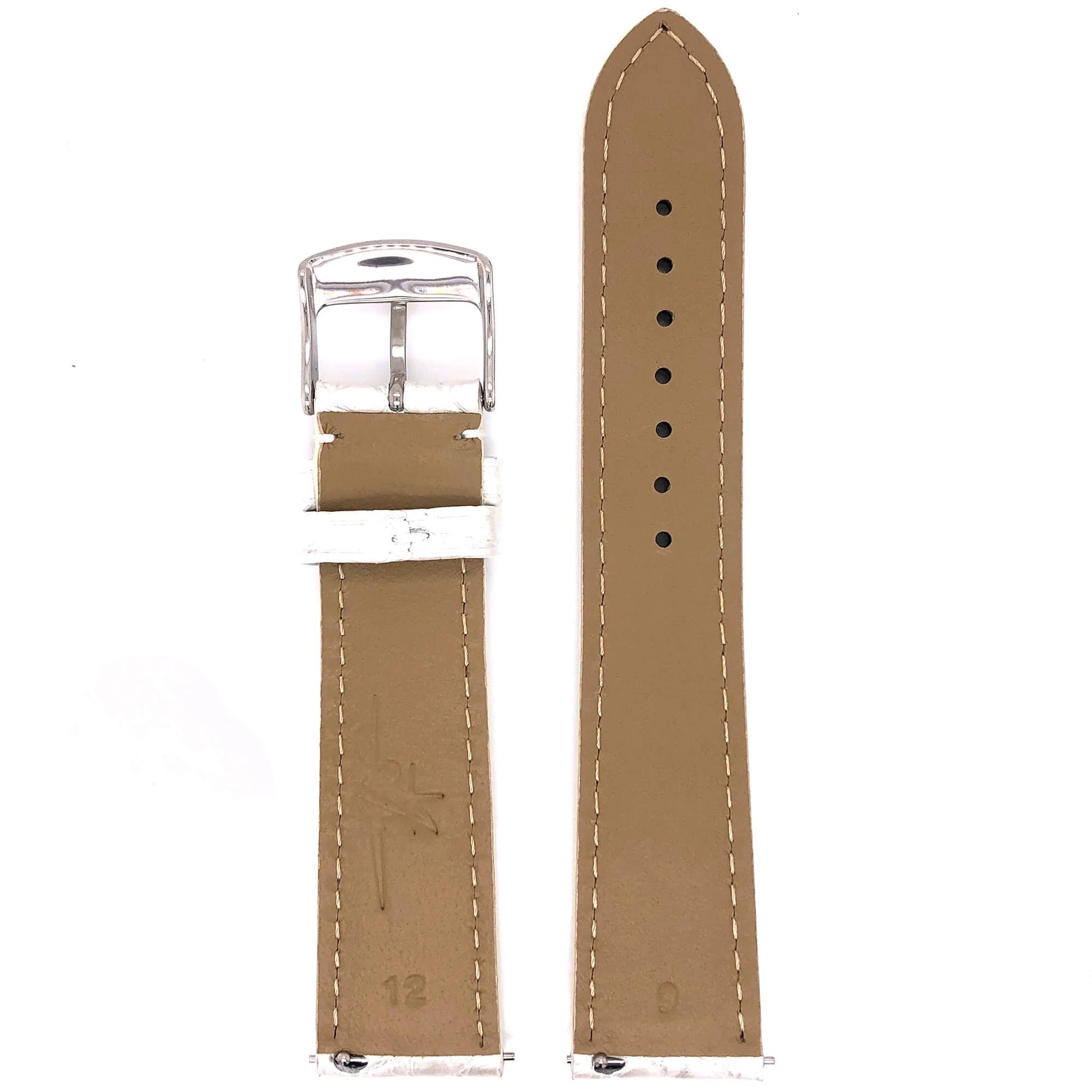 Abingdon 20mm Alligator Leather Watch Band in White – Tan Leather Back with Quick-Release Pins