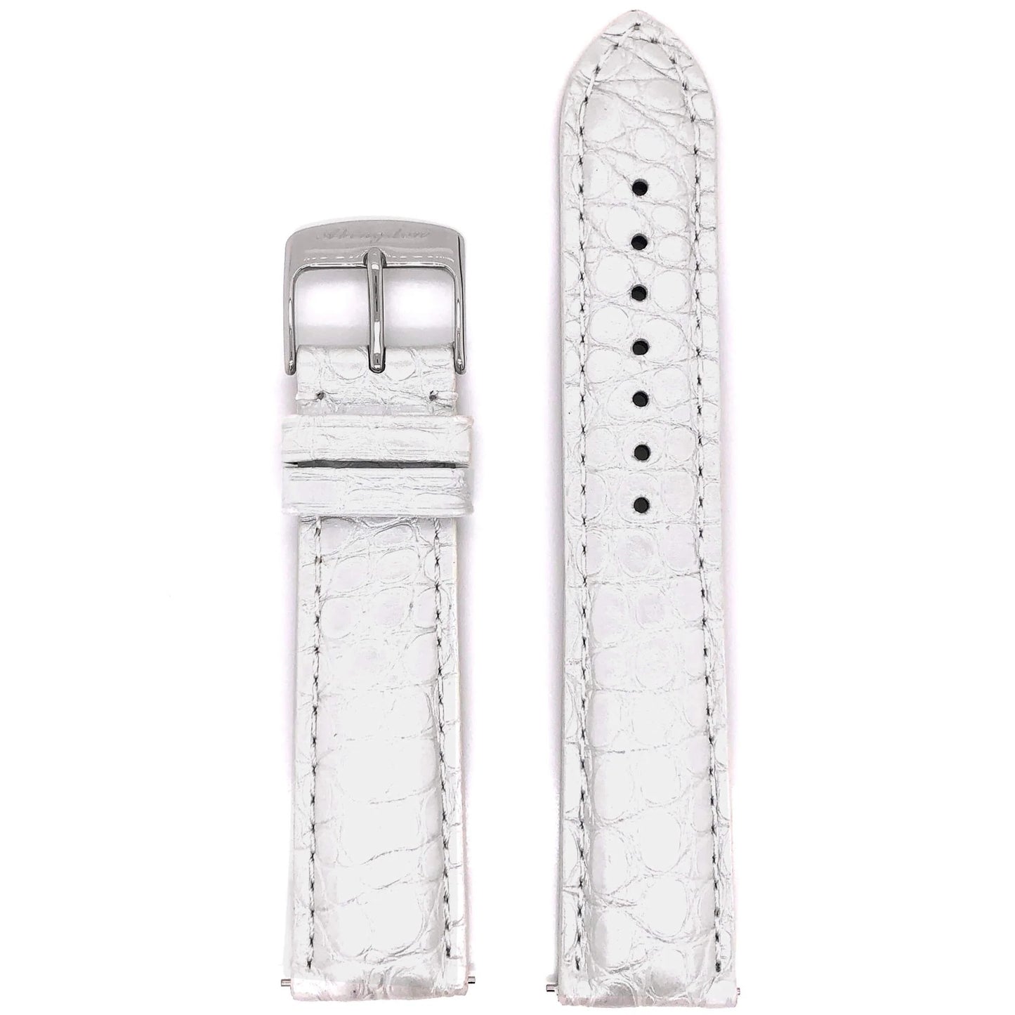 Abingdon 20mm Alligator Leather Strap in High-Gloss White with Stainless Steel Buckle – Front Display