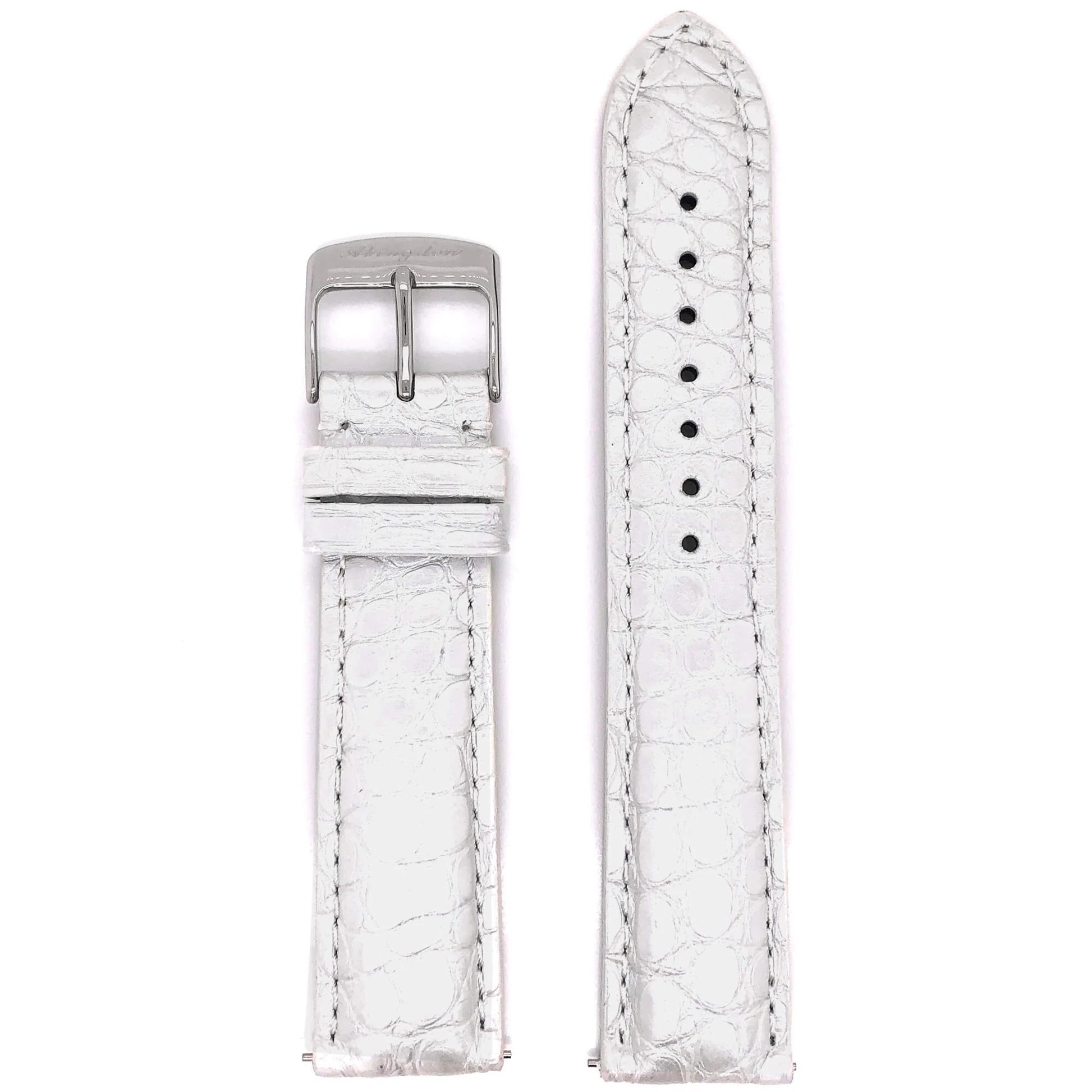 Abingdon 20mm Alligator Leather Strap in High-Gloss White with Stainless Steel Buckle – Front Display