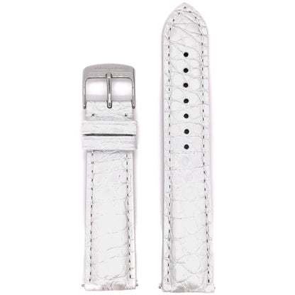Abingdon 20mm Alligator Leather Strap in High-Gloss White with Stainless Steel Buckle – Front Display