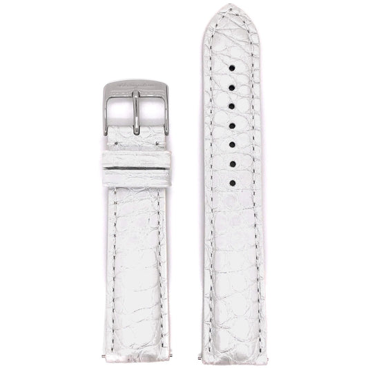 Abingdon 20mm Alligator Leather Strap in High-Gloss White with Stainless Steel Buckle – Front Display